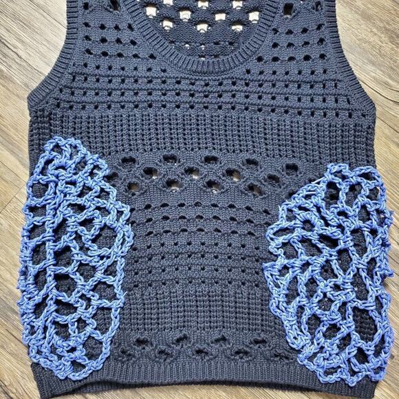 Zara Women Open Crochet Blue Vest Size Small New Without Tag - Picture 3 of 8